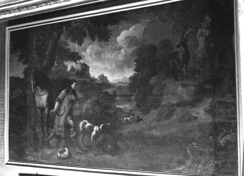 Paesaggio con S.Eustachio - figure di Guillaume Courtois detto Borgognone, Roma